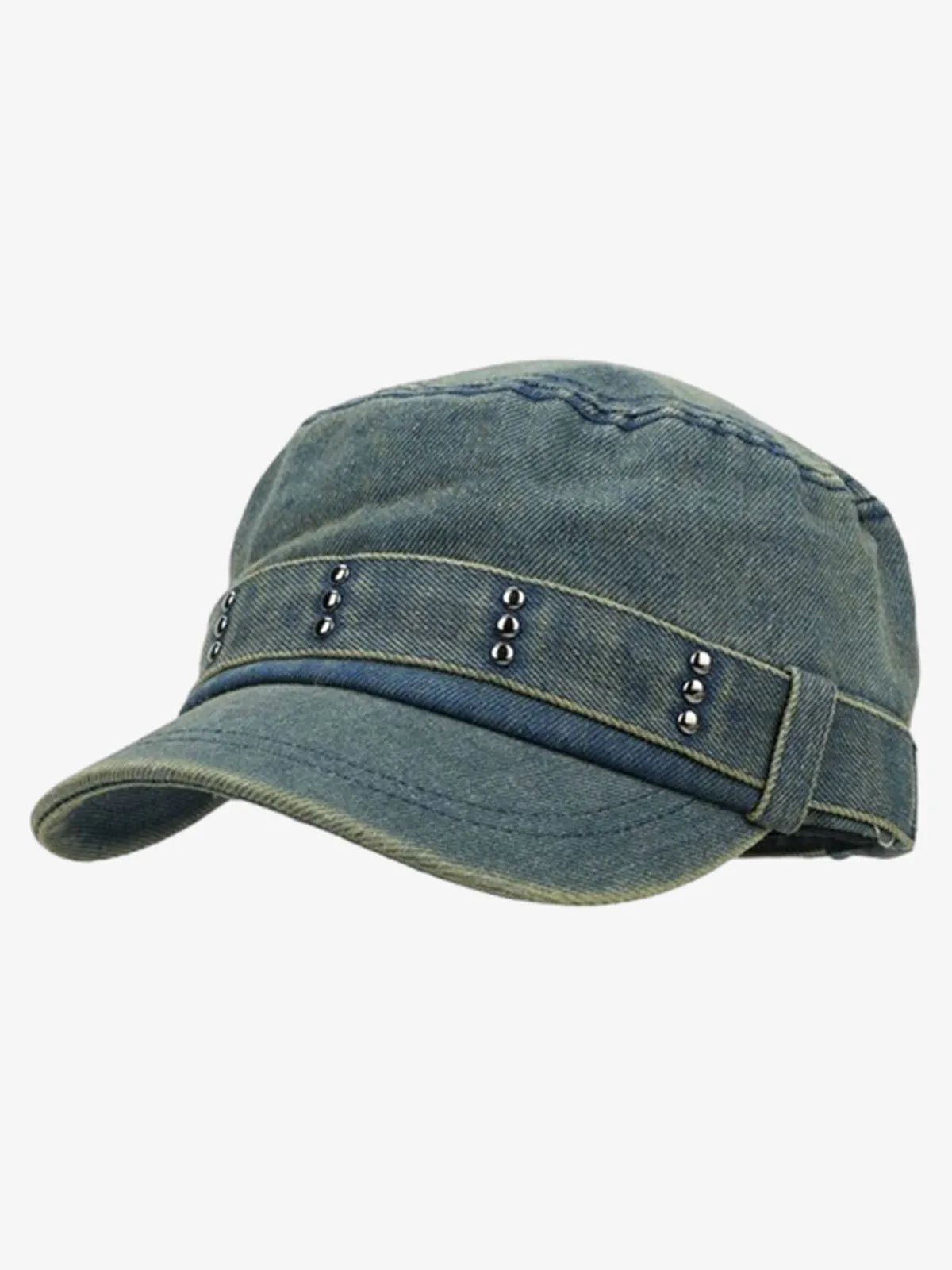 Distressed Stud Detail Cotton Flat Top Cap sold by Thesupermade product image thumbnail 5