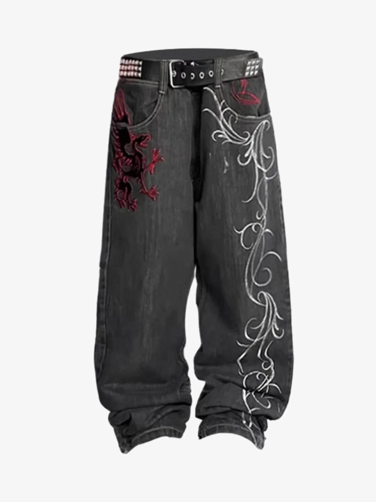 Dragon Embroidery Gothic Wide Leg Jeans sold by Thesupermade product image thumbnail 2