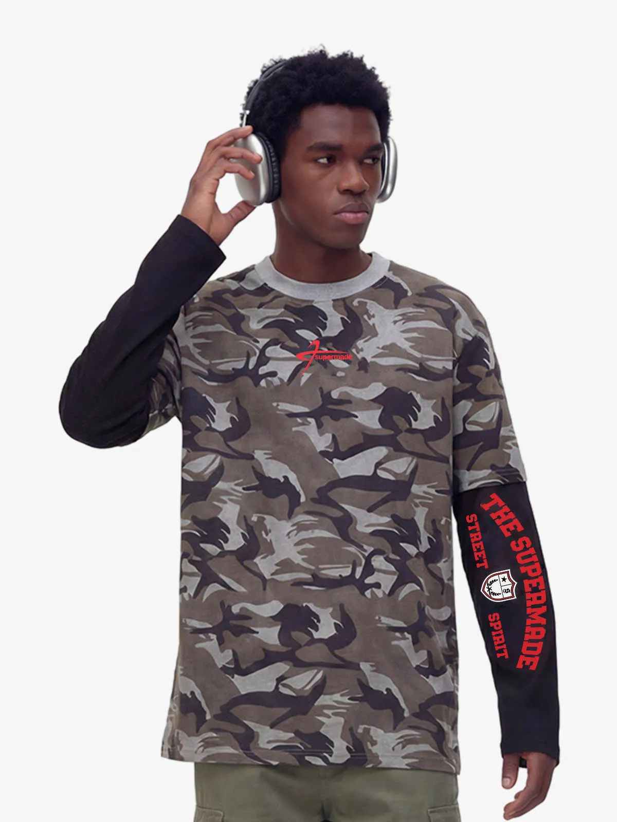Camouflage Layered Long Sleeve T-Shirt sold by Thesupermade