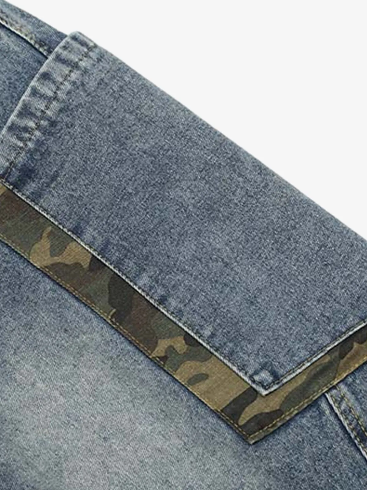 Denim Camouflage Patchwork Cargo Jorts sold by Thesupermade product image thumbnail 5
