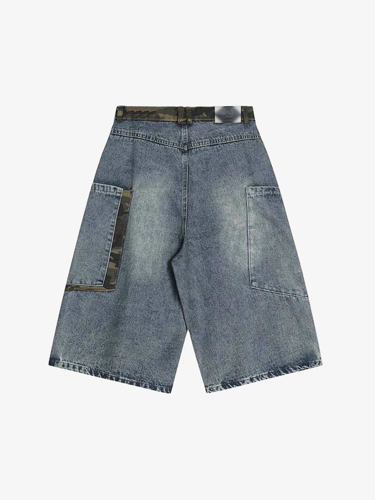 Denim Camouflage Patchwork Cargo Jorts sold by Thesupermade product image thumbnail 2