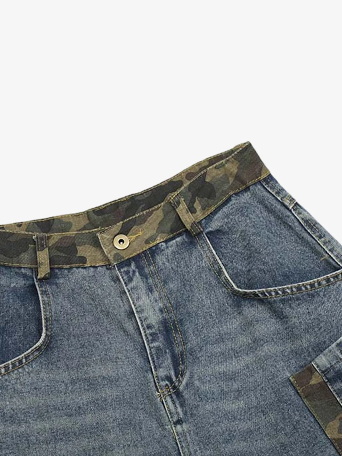 Denim Camouflage Patchwork Cargo Jorts sold by Thesupermade product image thumbnail 3