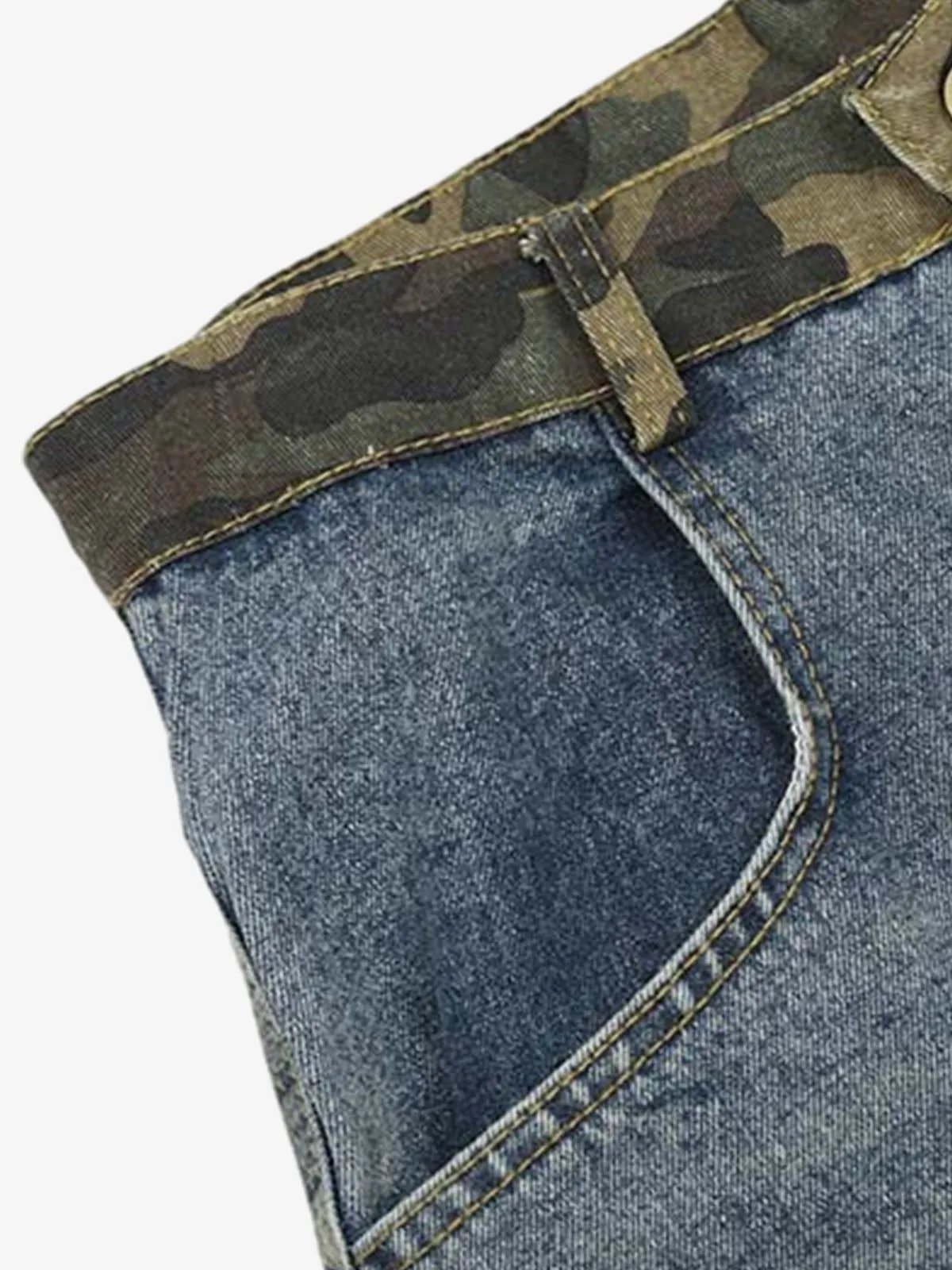 Denim Camouflage Patchwork Cargo Jorts sold by Thesupermade product image thumbnail 4