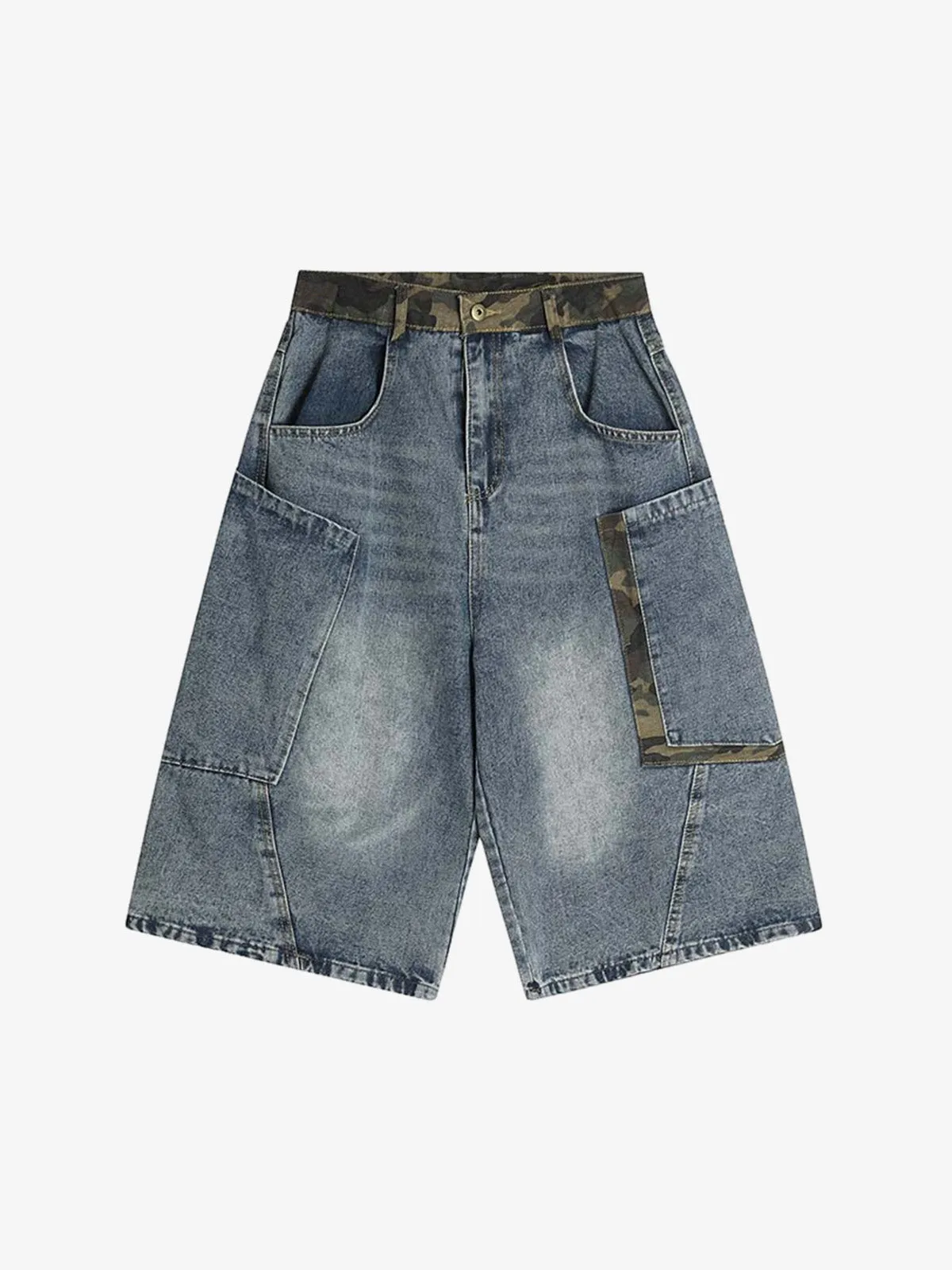Denim Camouflage Patchwork Cargo Jorts sold by Thesupermade