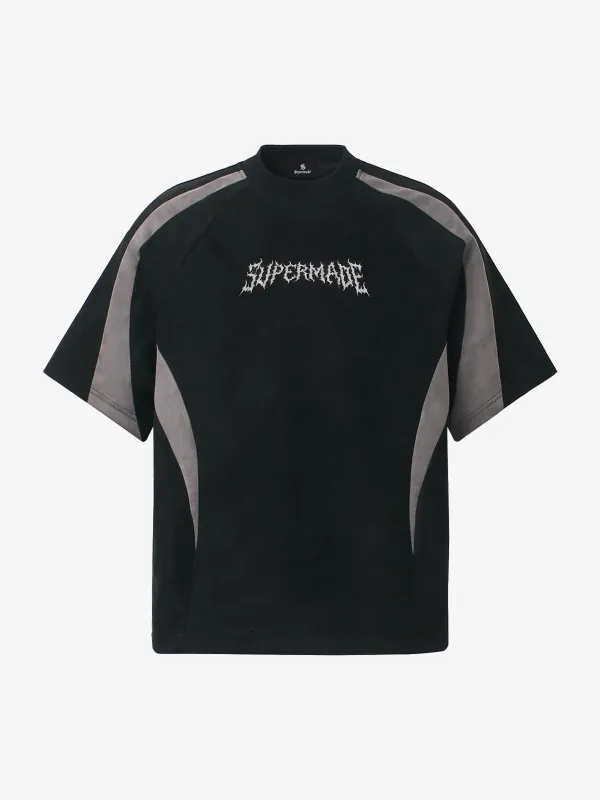 Suede Panel Embroidered Logo Short Sleeve T-Shirt made by Thesupermade