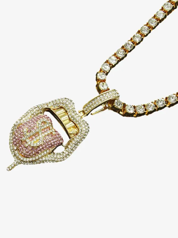 Iced Tongue Mouth Pendant Chain Necklace made by Thesupermade