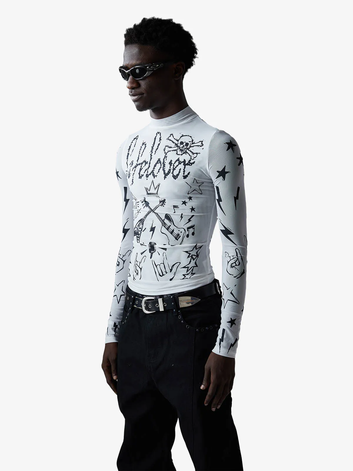 Punk Graphic Mesh Long Sleeve Top sold by Thesupermade product image thumbnail 5