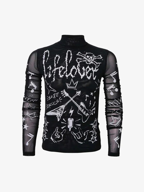 Punk Graphic Mesh Long Sleeve Top made by Thesupermade
