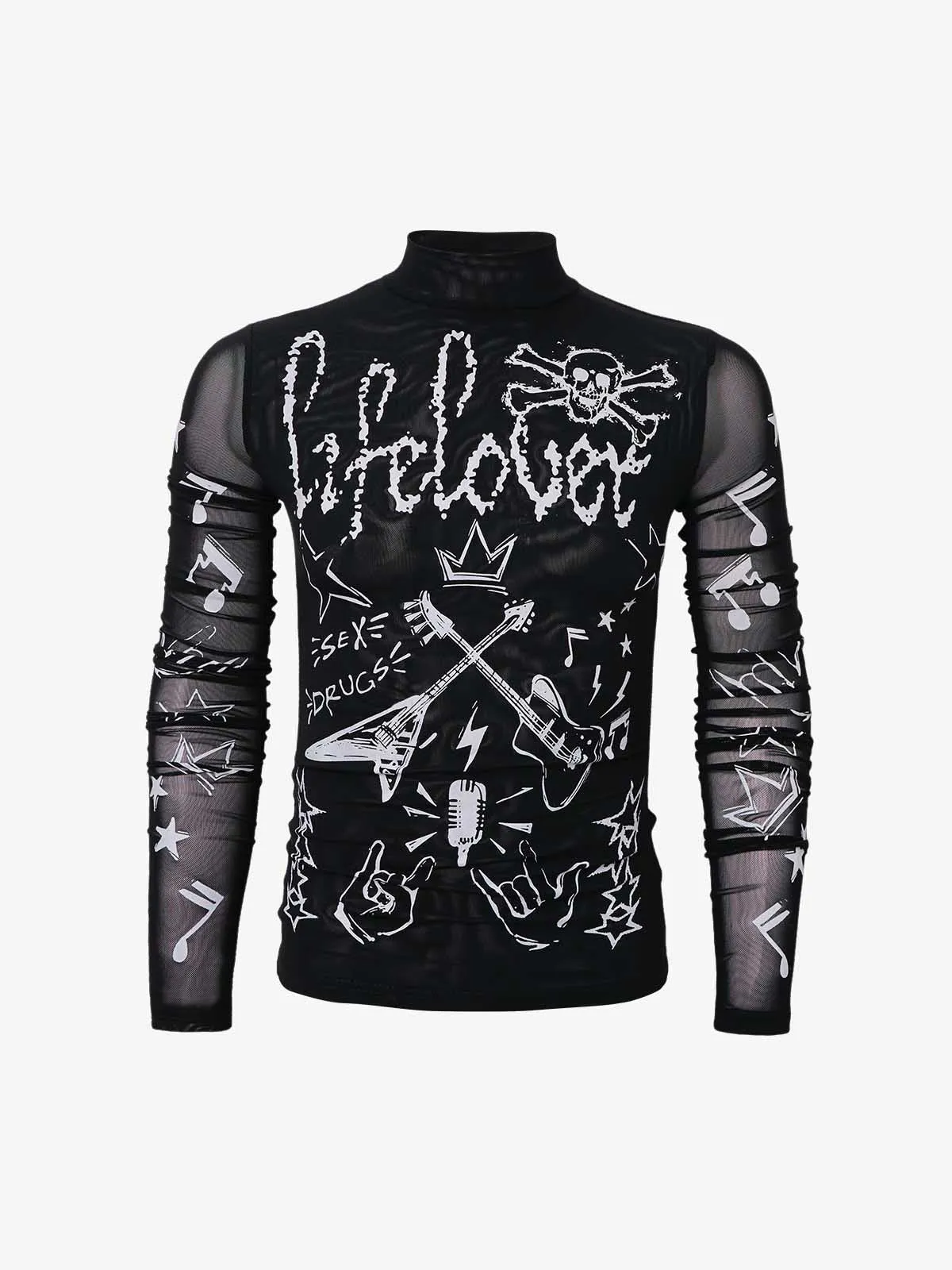 Punk Graphic Mesh Long Sleeve Top sold by Thesupermade