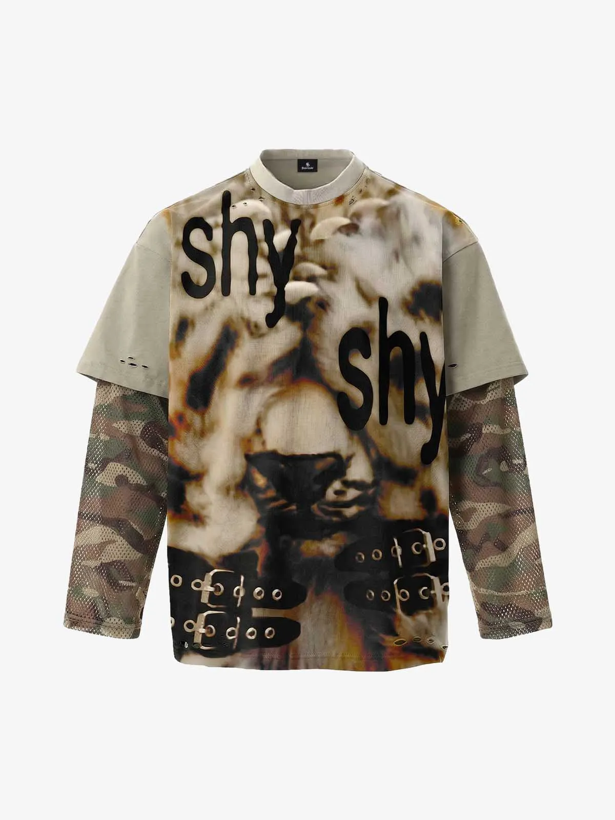 Grunge Graphic Fake Layer Camo Sleeve T-Shirt sold by Thesupermade