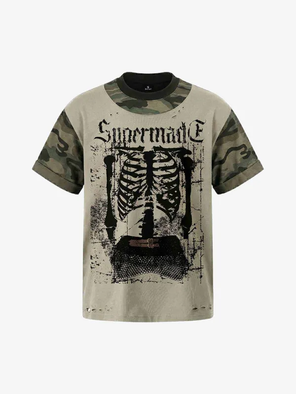 Camo Skeleton Graphic Contrast T-Shirt made by Thesupermade