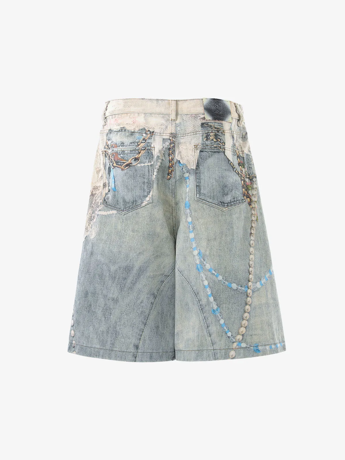 Jewelry Pearl Graphic Print 3D Effect Denim Shorts sold by Thesupermade product image thumbnail 2