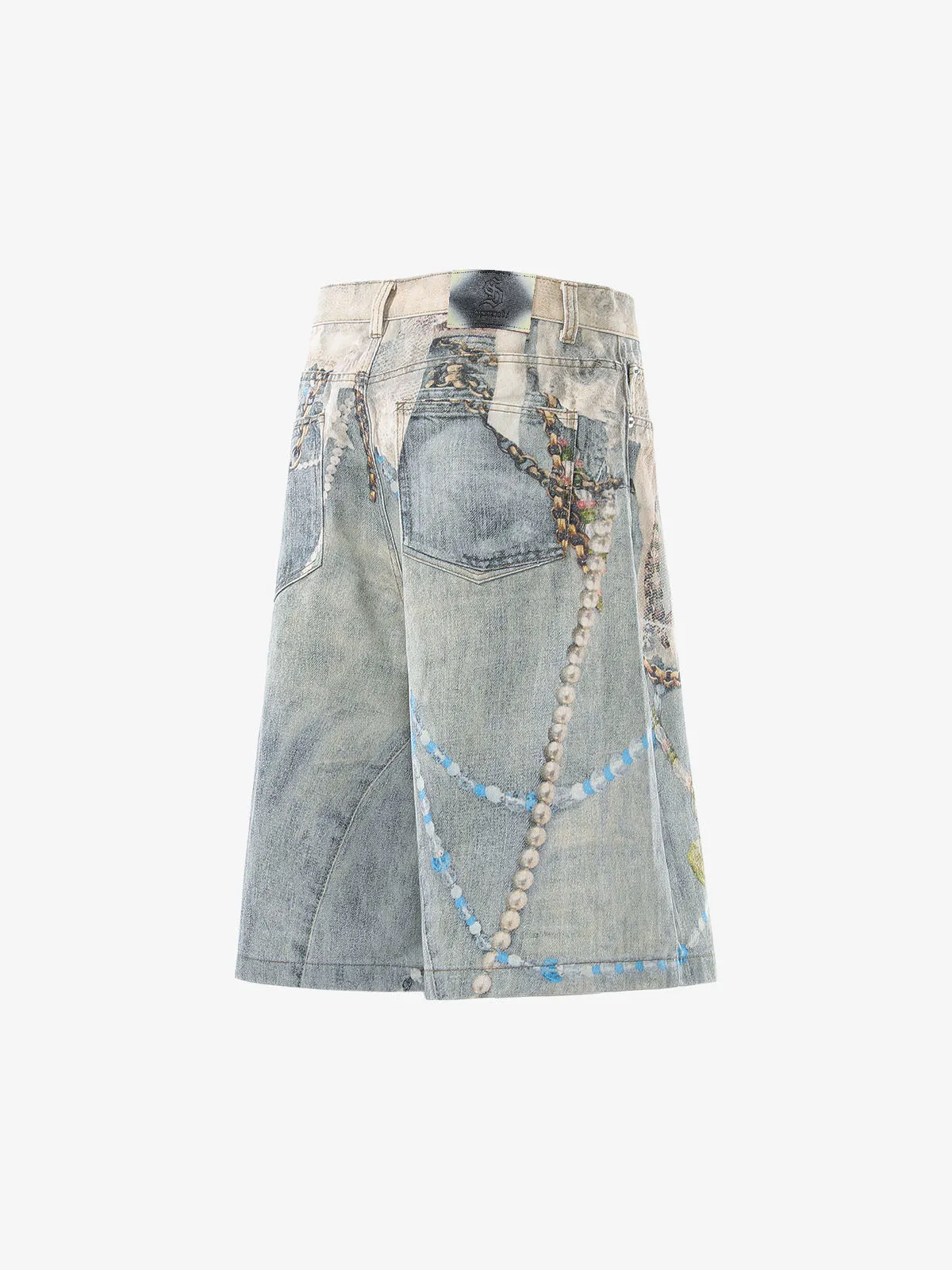 Jewelry Pearl Graphic Print 3D Effect Denim Shorts sold by Thesupermade product image thumbnail 3