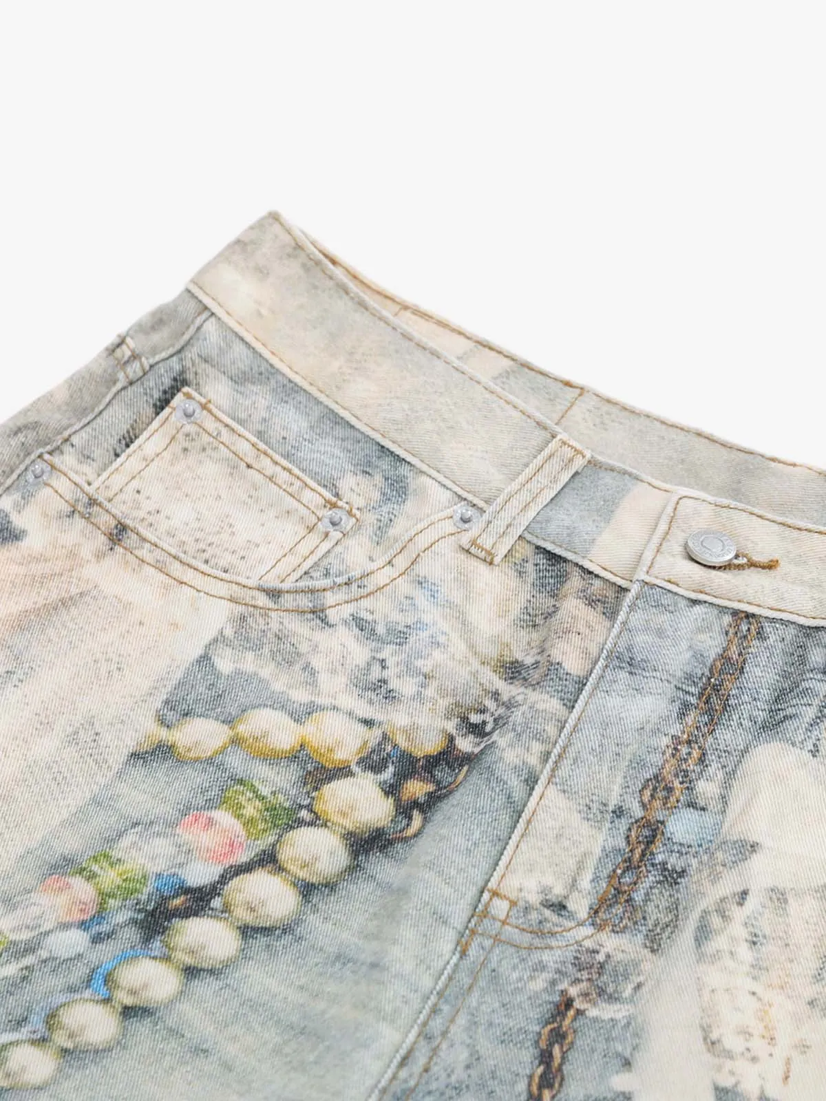 Jewelry Pearl Graphic Print 3D Effect Denim Shorts sold by Thesupermade product image thumbnail 4