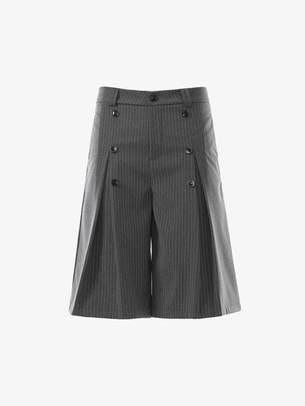 Pinstripe Double-Breasted Pleated Shorts made by Thesupermade