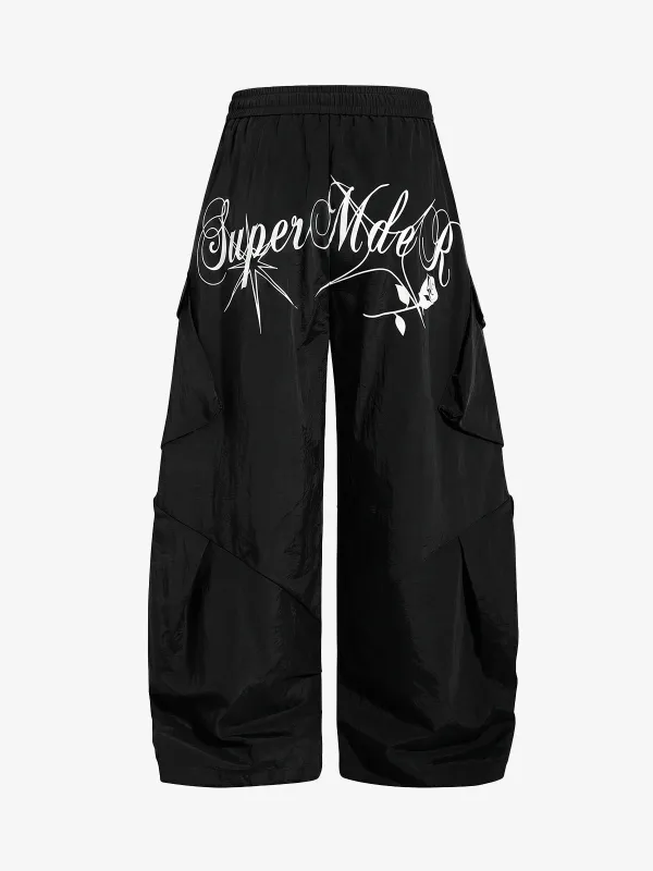 Script Graphic Baggy Parachute Cargo Pants made by Thesupermade