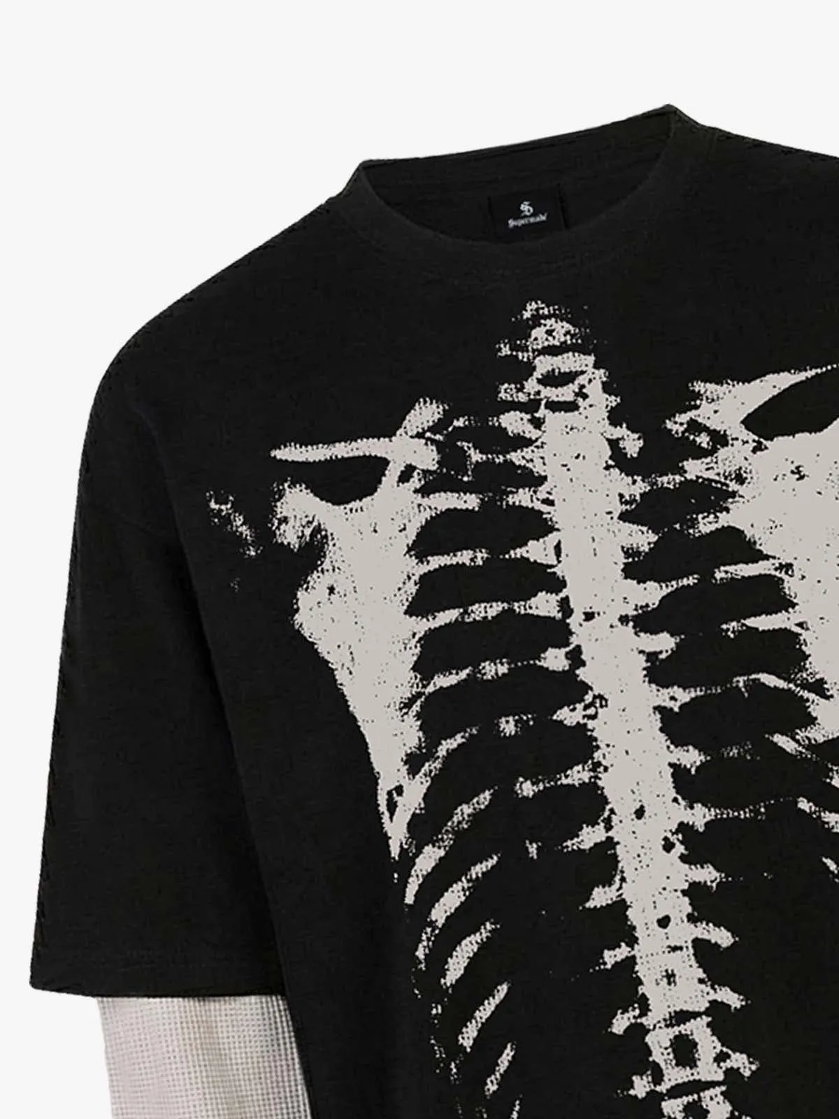 Waffle Knit Skeleton Graphic Layered T-Shirt sold by Thesupermade product image thumbnail 3