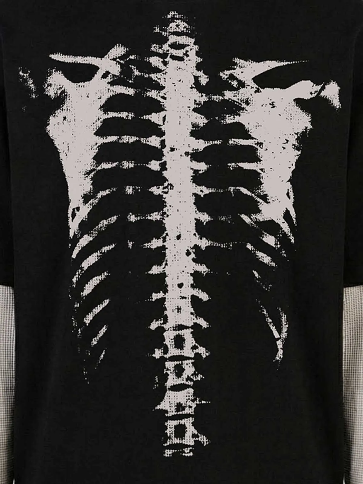 Waffle Knit Skeleton Graphic Layered T-Shirt sold by Thesupermade product image thumbnail 4