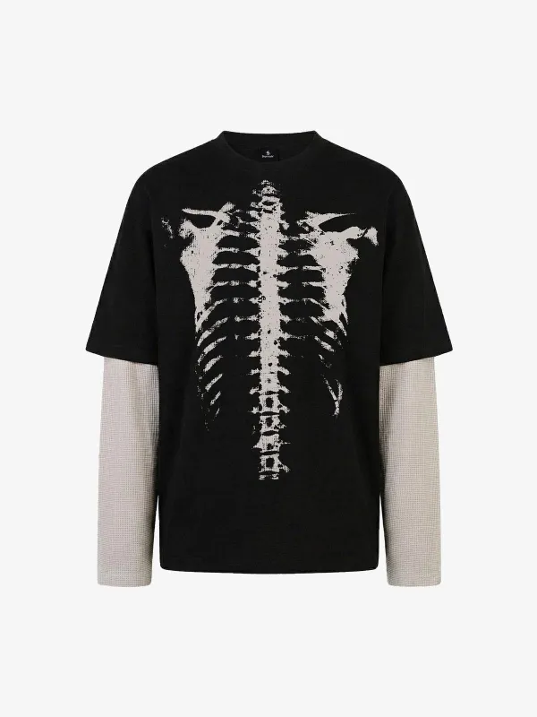 Waffle Knit Skeleton Graphic Layered T-Shirt made by Thesupermade