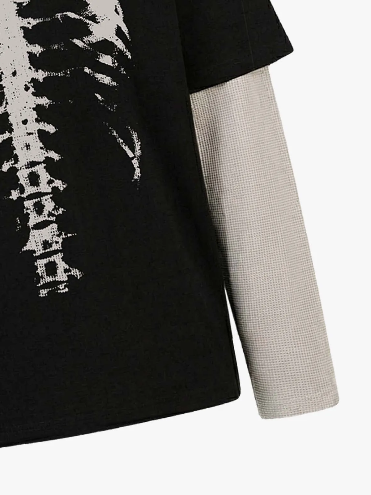 Waffle Knit Skeleton Graphic Layered T-Shirt sold by Thesupermade product image thumbnail 5