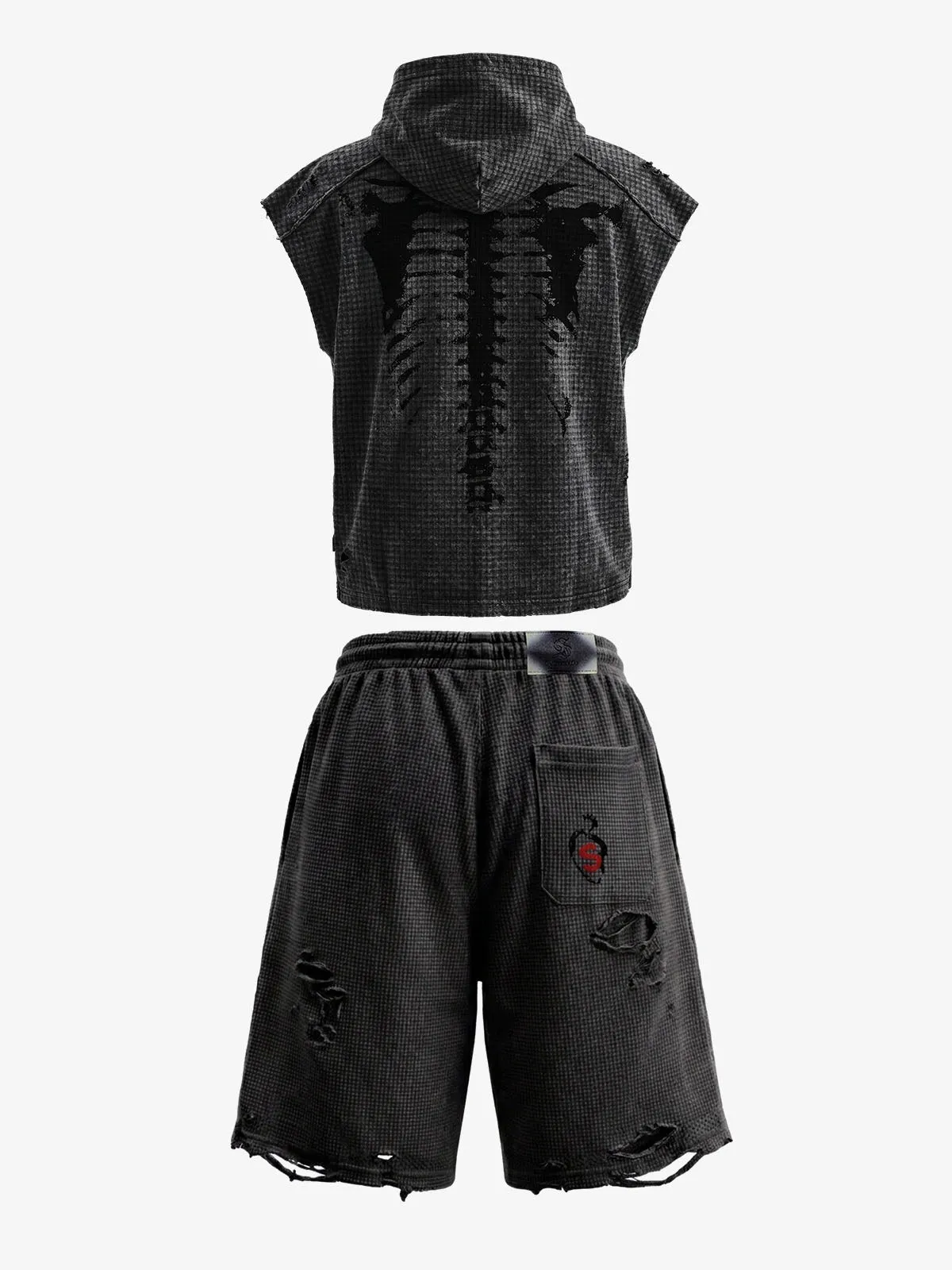 Distressed Skeleton Graphic Sleeveless Hoodie and Shorts Set sold by Thesupermade product image thumbnail 4