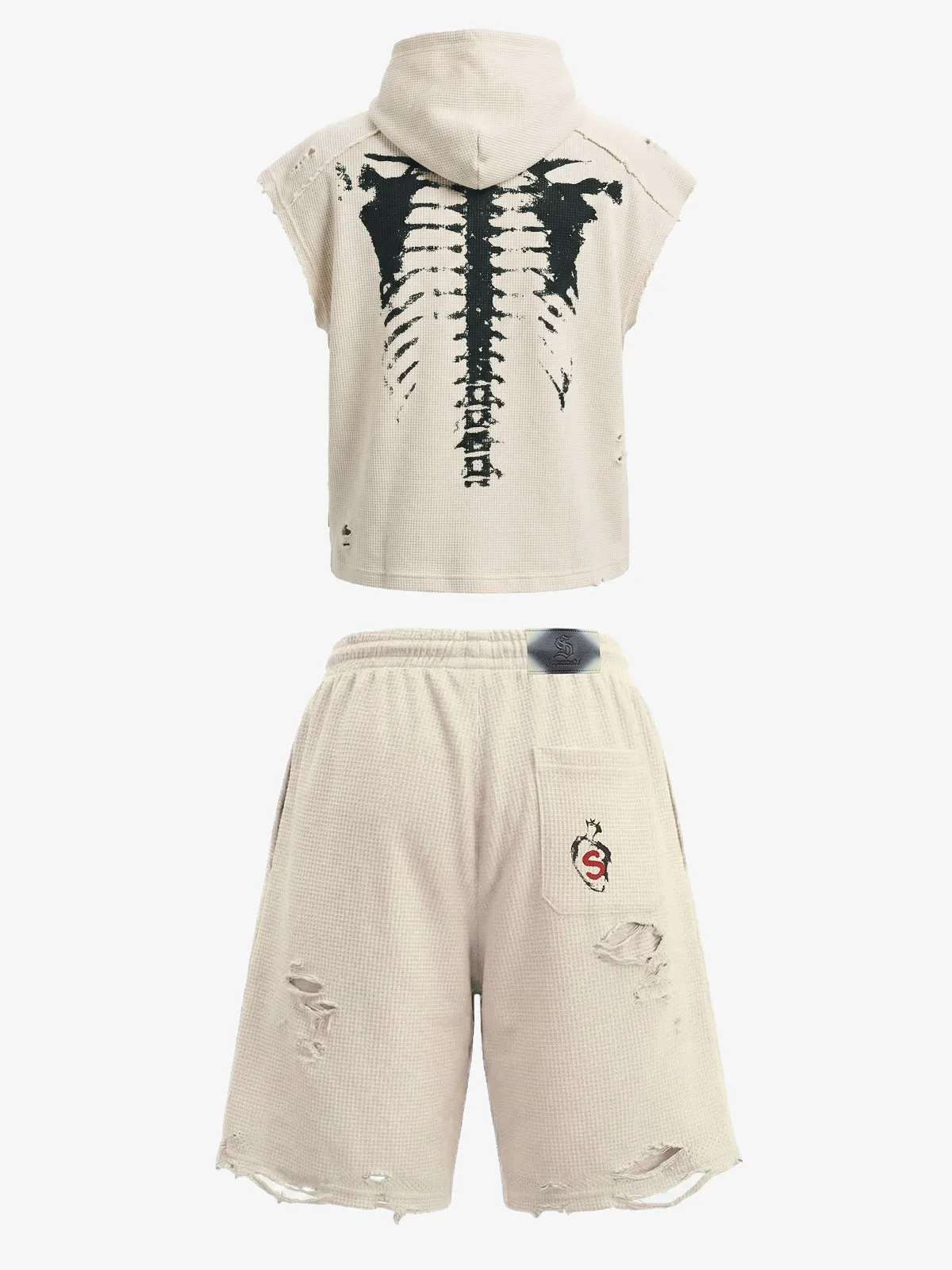 Distressed Skeleton Graphic Sleeveless Hoodie and Shorts Set sold by Thesupermade product image thumbnail 2