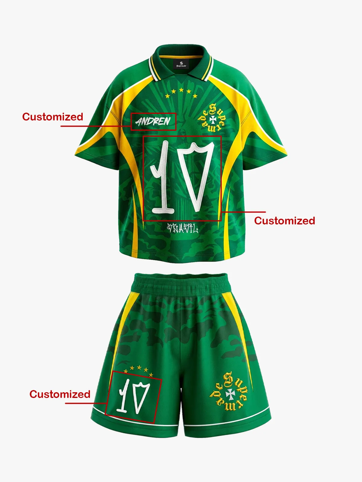 Classic Brazil "Savior" Color-Block Custom Jersey Set - 2622 sold by Thesupermade