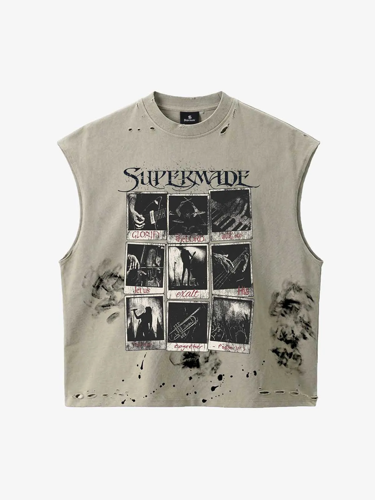 Distressed Graphic Sleeveless Cotton Vest sold by Thesupermade