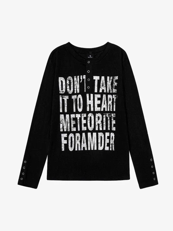 Vintage Grunge Text Print Henley Long Sleeve T-Shirt made by Thesupermade