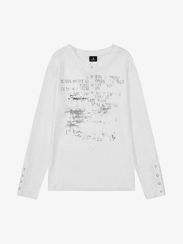 Supermade Industrial Text Print Long Sleeve Henley T-Shirt made by Thesupermade
