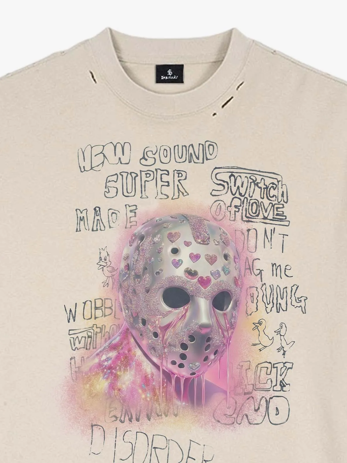 Distressed Heart Cutout Skull Mask Graphic T-Shirt sold by Thesupermade product image thumbnail 4