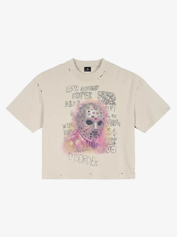 Distressed Heart Cutout Skull Mask Graphic T-Shirt made by Thesupermade