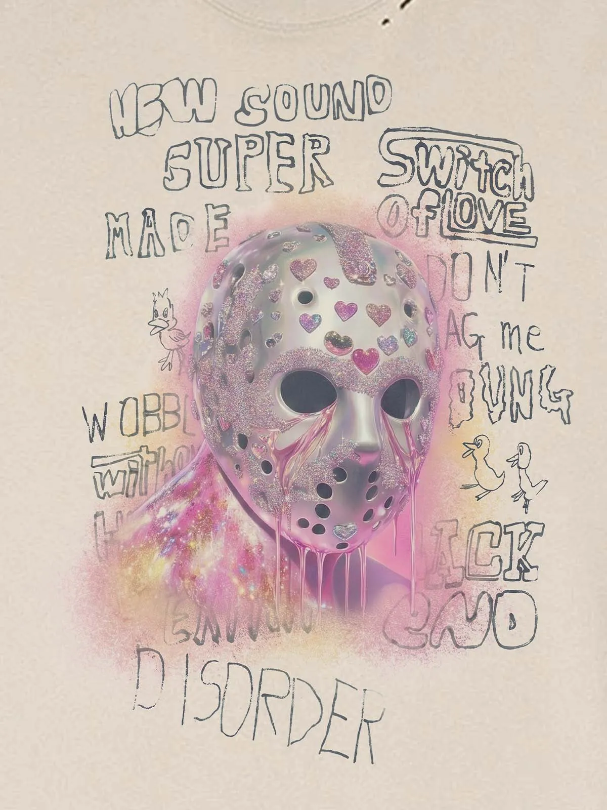 Distressed Heart Cutout Skull Mask Graphic T-Shirt sold by Thesupermade product image thumbnail 5