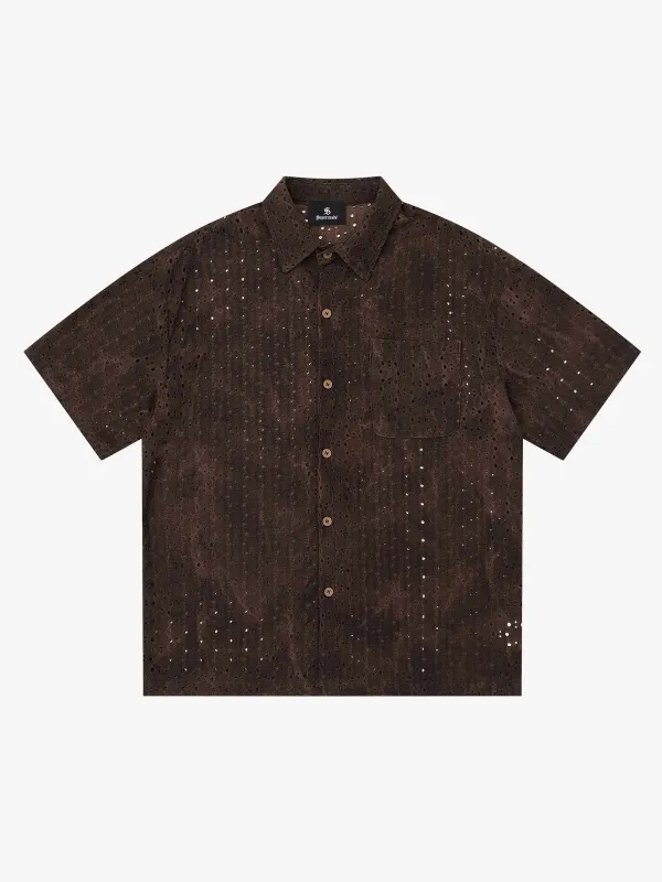 Perforated Acid-Wash Short Sleeve Shirt made by Thesupermade