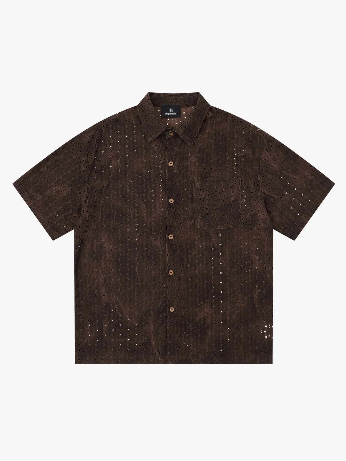 Perforated Acid-Wash Short Sleeve Shirt sold by Thesupermade