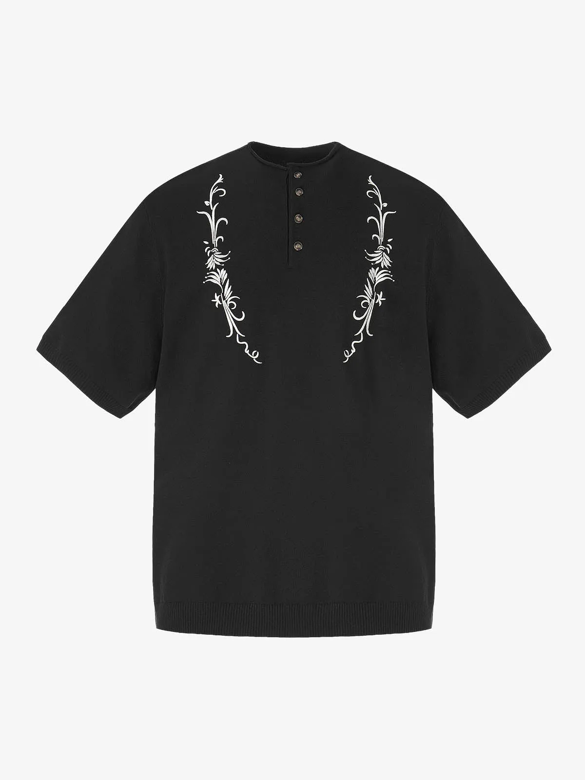 Graphic Floral Knit Henley T-Shirt sold by Thesupermade product image thumbnail 2