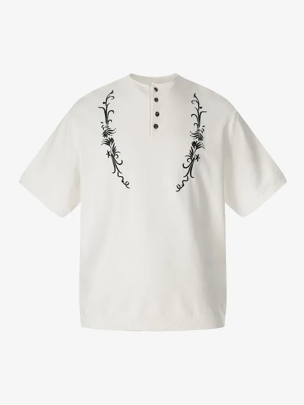 Graphic Floral Knit Henley T-Shirt made by Thesupermade
