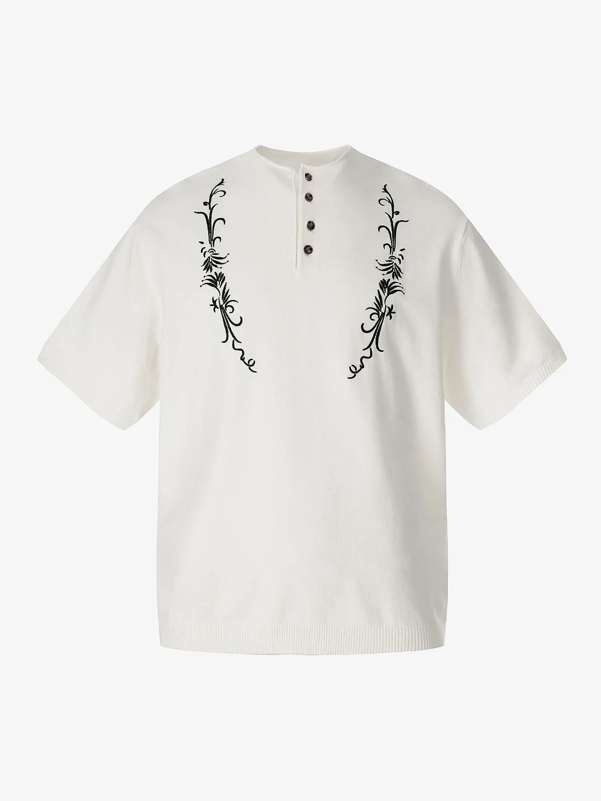 Graphic Floral Knit Henley T-Shirt sold by Thesupermade
