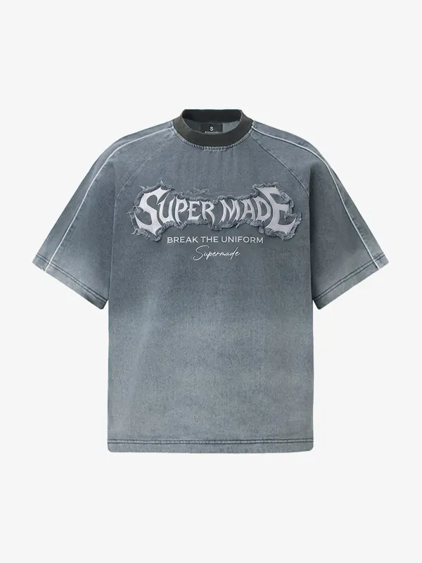 Raw-Edge Appliqué Acid-Wash T-Shirt made by Thesupermade