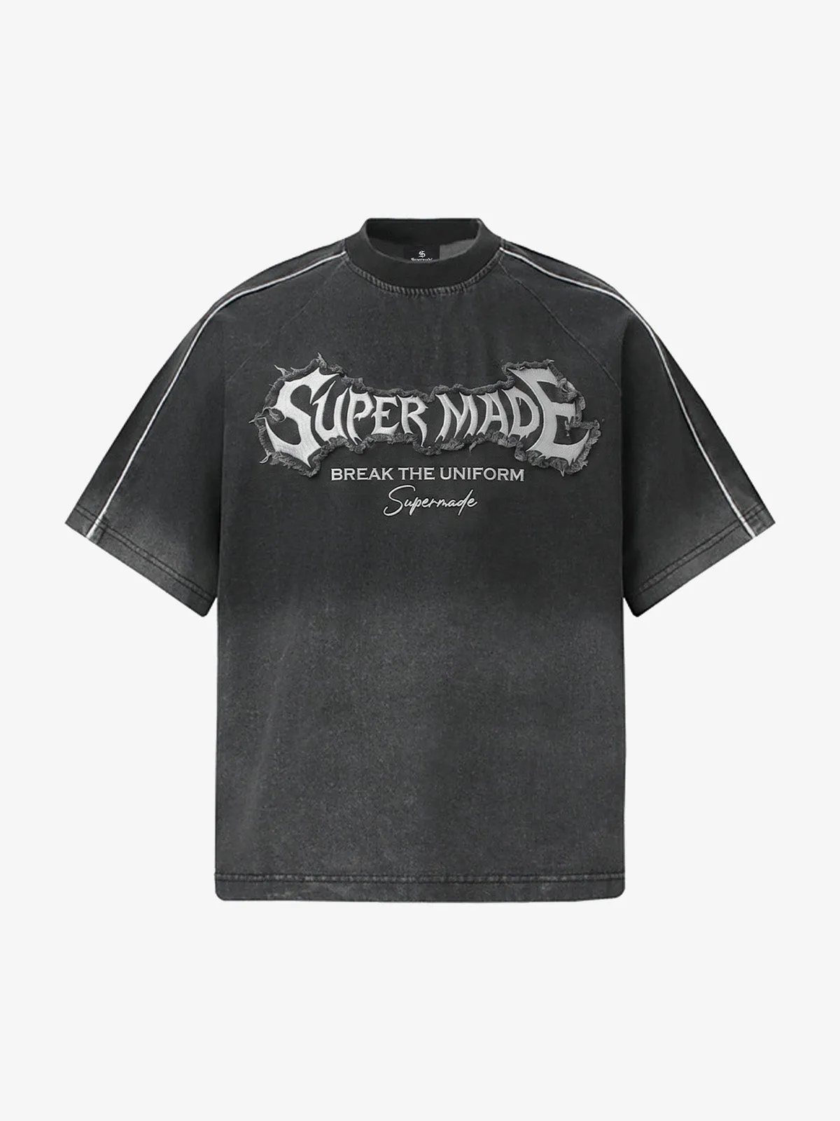 Raw-Edge Appliqué Acid-Wash T-Shirt sold by Thesupermade product image thumbnail 2