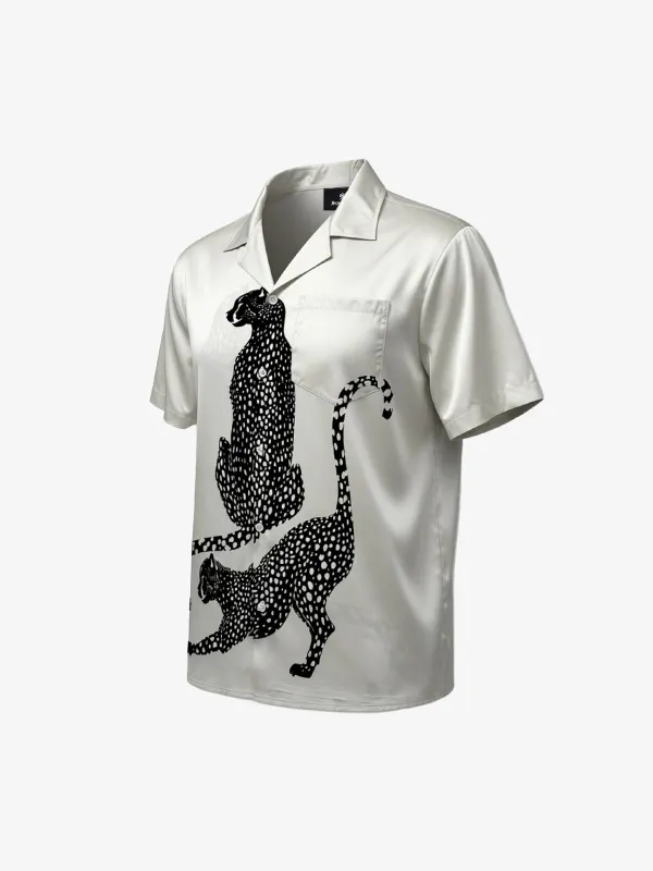 Double Cheetah Graphic Satin Cuban Shirt made by Thesupermade