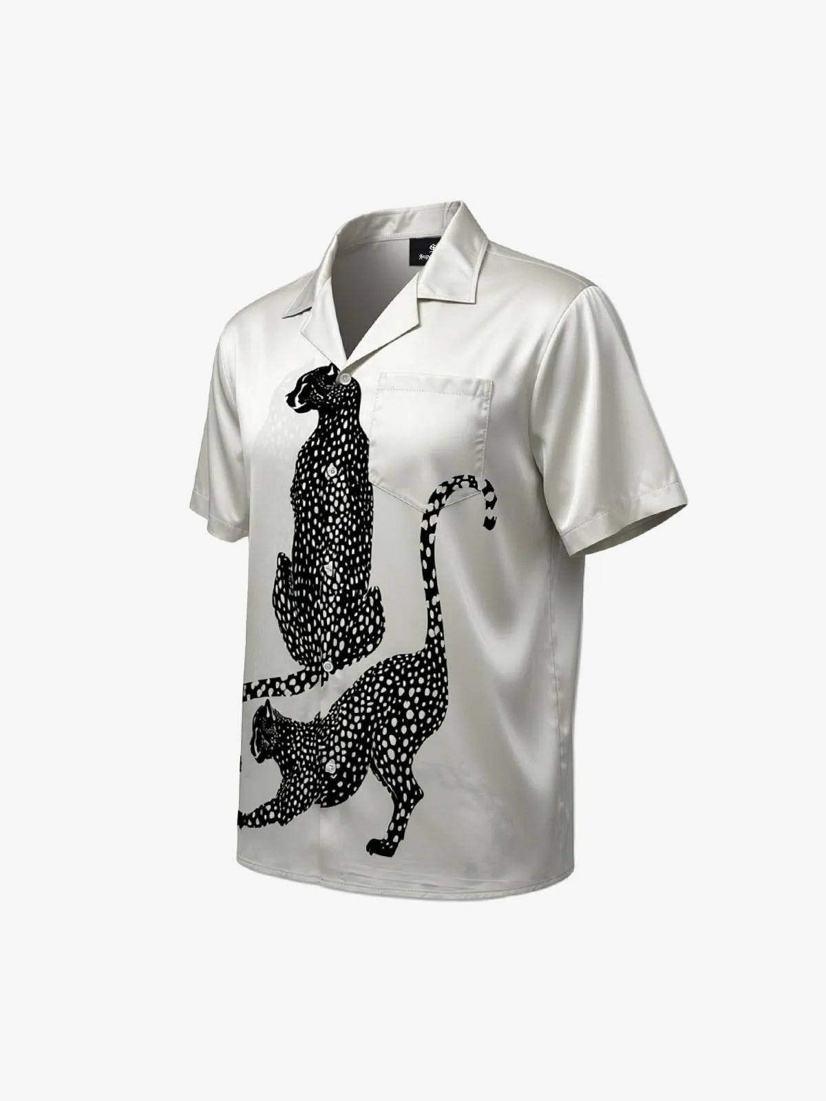 Double Cheetah Graphic Satin Cuban Shirt sold by Thesupermade
