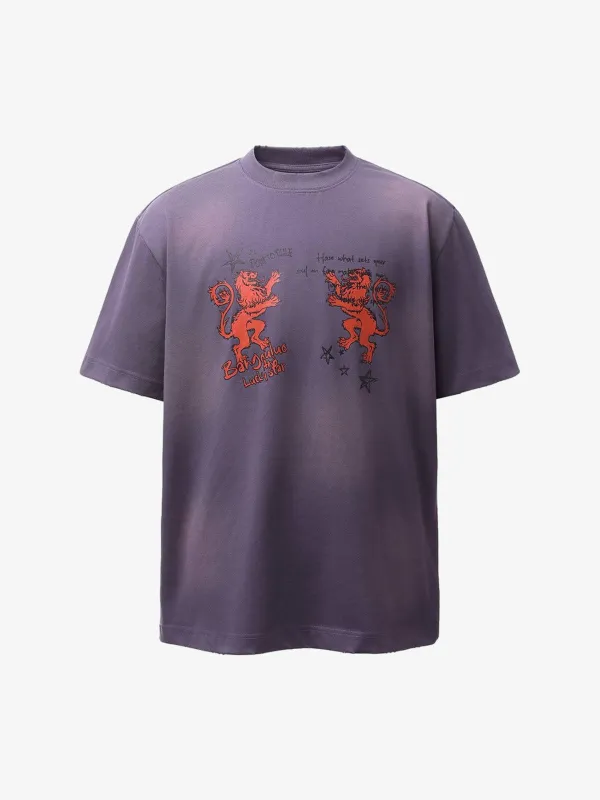 Heraldic Lion Acid-Wash Jersey T-Shirt made by Thesupermade