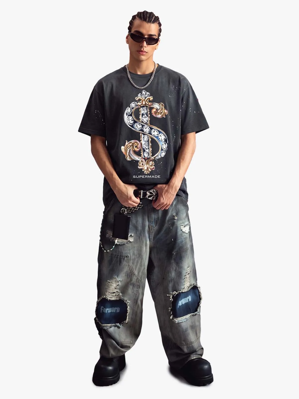 Vintage Rhinestone Dollar Graphic T-Shirt sold by Thesupermade product image thumbnail 5