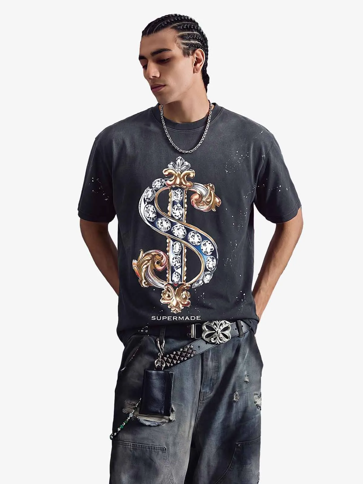 Vintage Rhinestone Dollar Graphic T-Shirt sold by Thesupermade