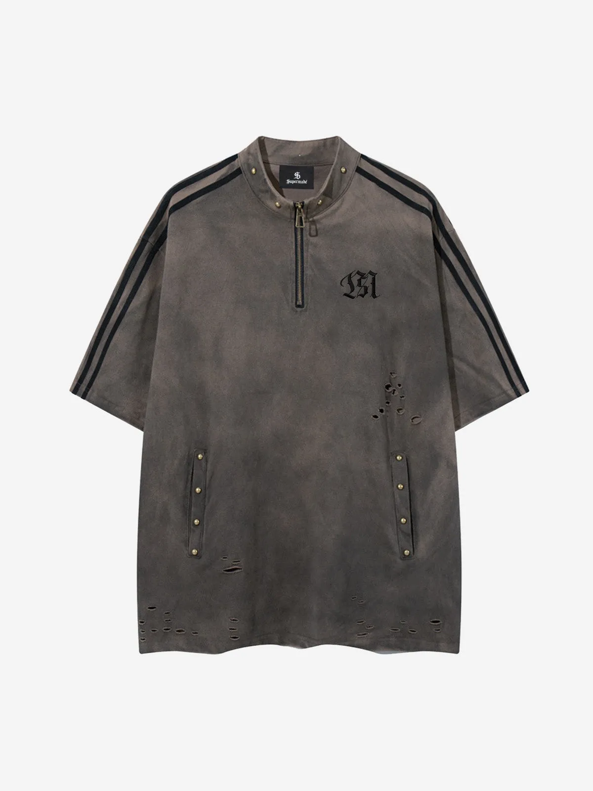 Vintage Tie Dye Distressed Zip Neck T-Shirt sold by Thesupermade product image thumbnail 3