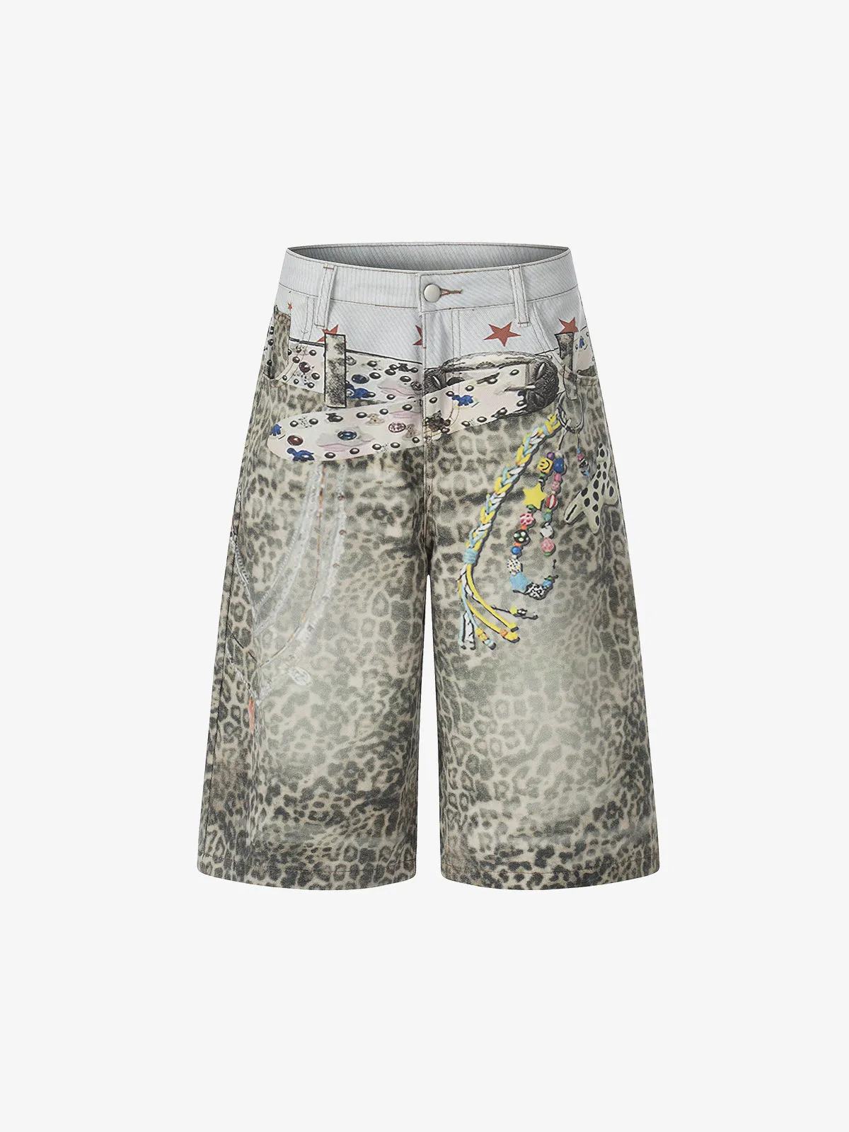 Charm Detail Leopard Denim Shorts sold by Thesupermade