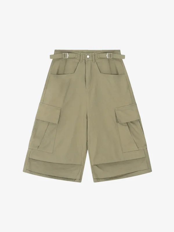Urban Techwear Side Buckle Layered Hem Cargo Shorts made by Thesupermade