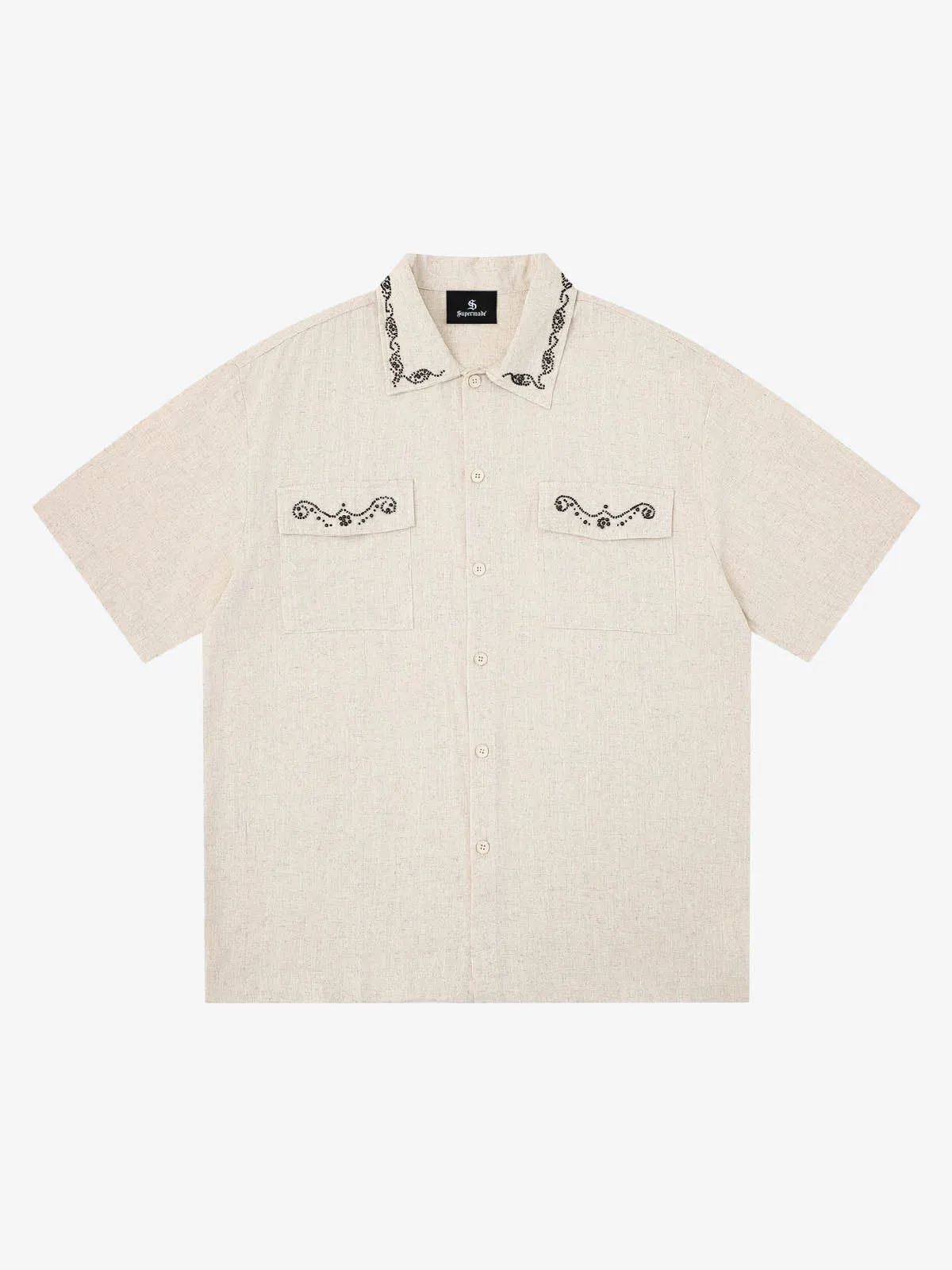 Retro Beaded Detail Short Sleeve Shirt sold by Thesupermade