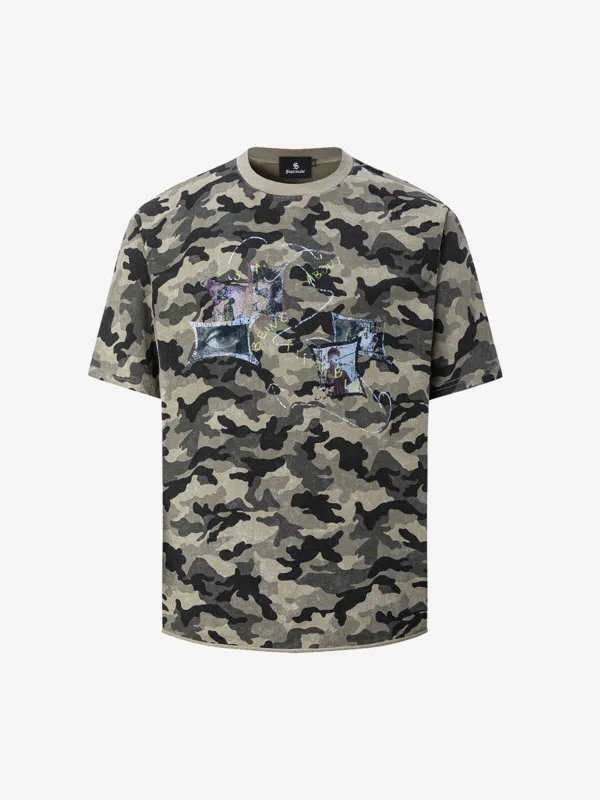 Camo Photo Collage Graphic T Shirt made by Thesupermade